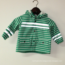 Green Stripe Reflective PU Rain Jacket/Raincoat